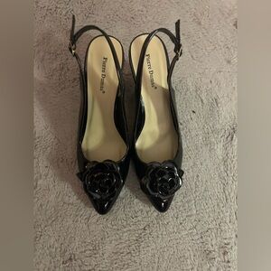 Pierre Dumas Glossy Black Floral Slingbacks